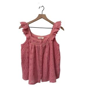 Lucky Brand Pink Eyelet Ruffle Sleeveless Relaxed Fit Blouse Size Small